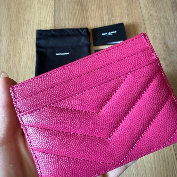 YSL Saint Laurent Fuchsia Cassandre Matelasse Card Case - NWT - Picture 2 of 7